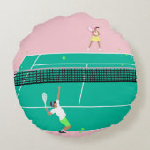 アートテモダンニスマッチ選手ピンクグリーン ラウンドクッション (裏面)