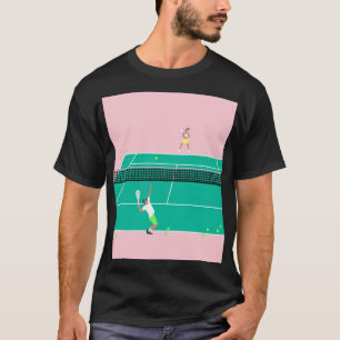 アートテモダンニスマッチ選手ピンクグリーン Tシャツ