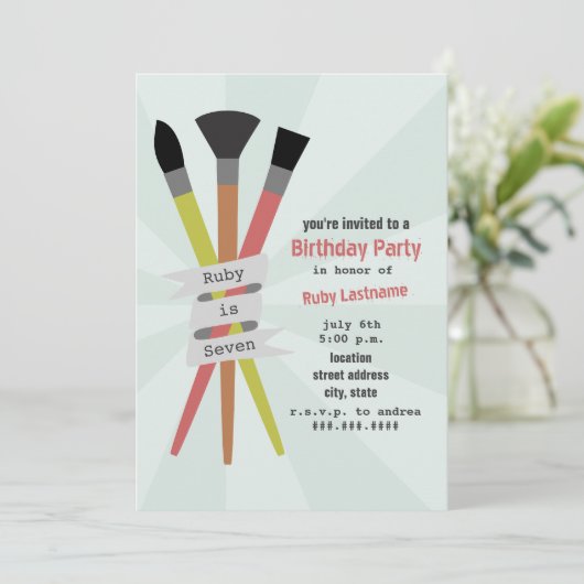 アートテーマ誕生日パーティーへの招待 招待状 (スタンド正面)