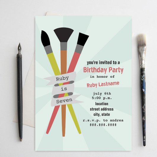 アートテーマ誕生日パーティーへの招待 招待状