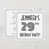 アートデコにインスパイアされた29歳の誕生日パーティー オーダーメイドネーム 招待状 (正面/裏面)