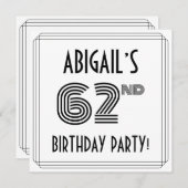 アートデコにインスパイアされた62歳の誕生日パーティー オーダーメイドネーム 招待状 (正面/裏面)