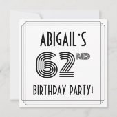 アートデコにインスパイアされた62歳の誕生日パーティー オーダーメイドネーム 招待状 (正面)