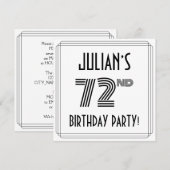 アートデコにインスパイアされた72歳の誕生日パーティー オーダーメイドのお名前入り 招待状 (正面/裏面)