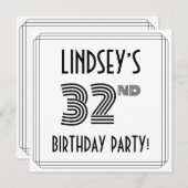 アートデコにインスパイアされた 32歳の誕生日パーティー オーダーメイド ネーム入り 招待状 (正面/裏面)