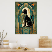 アートデコのカーテンを登る猫の壁画 ポスター (キッチン)