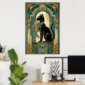 アートデコのカーテンを登る猫の壁画 ポスター (ホームオフィス)
