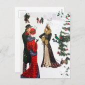 アートデコのクリスマス人々　ホリデー ヴィンテージ ポストカード (正面/裏面)