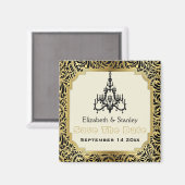 アートデコのシャンデリア ウェディング セーブ・ザ・デート マグネット (正面/裏面)