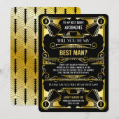 アートデコのベストマンになってくれませんか ゴールド＆ブラック 招待状 (正面/裏面)