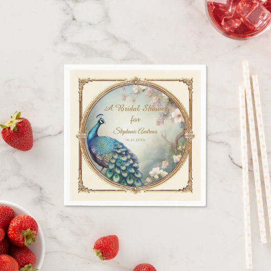 アートデコのペコックエレガントフラワー ブライダルシャワー スタンダードカクテルナプキン (インサイチュ)