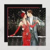 アートデコのレトロヴィンテージクリスマスカップル シーズンカード (正面/裏面)