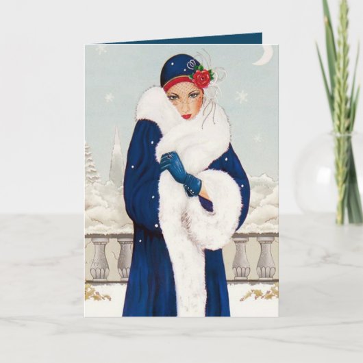 アートデコのレトロヴィンテージクリスマスレディのメッセージを追加 シーズンカード (正面)