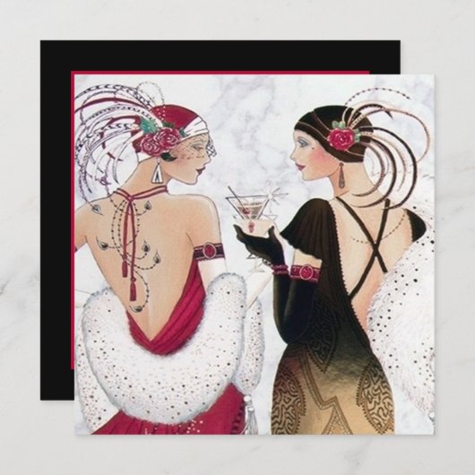 アートデコのレトロヴィンテージメッセージを追加クリスマス シーズンカード (正面/裏面)