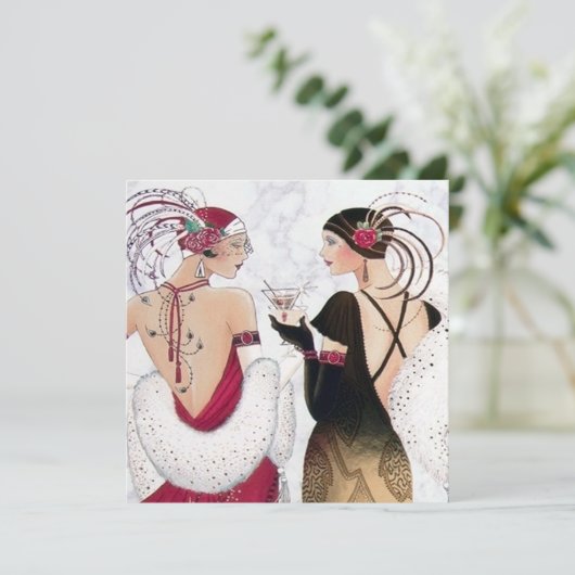 アートデコのレトロヴィンテージメッセージを追加クリスマス シーズンカード (スタンド正面)