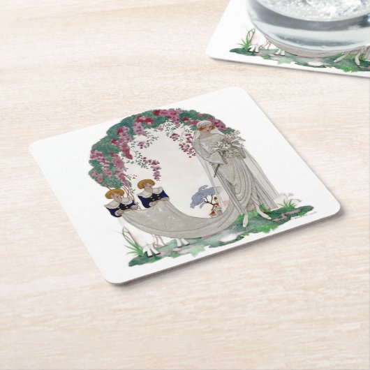 アートデコのヴィンテージブライド スクエアペーパーコースター (アングル)