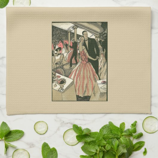 アートデコのヴィンテージ結婚式、新婚夫婦のファーストダンス キッチンタオル (折り畳み)