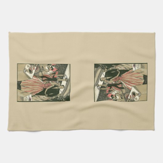 アートデコのヴィンテージ結婚式、新婚夫婦のファーストダンス キッチンタオル (横)