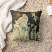 アートデコのヴィンテージ結婚式　新婦と新郎　新婚カップル クッション (ブランケット)