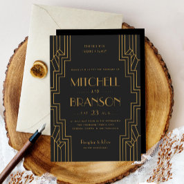 アートデコの結婚式招待状 ゴールド ブラック ゲイウェディング 招待状