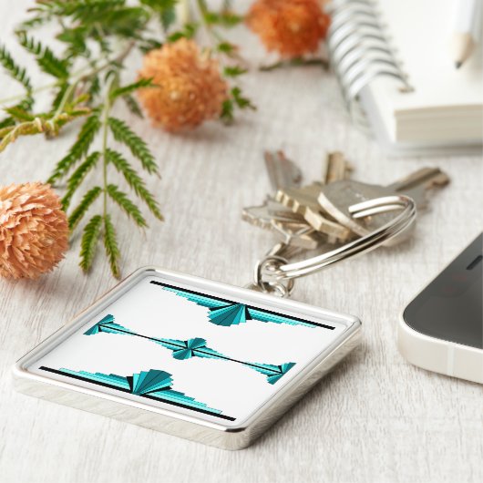 アートデコの要素をティール(緑がかった色)グリーン キーホルダー (側面)