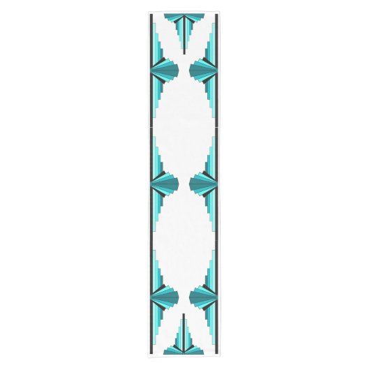 アートデコの要素をティール(緑がかった色)グリーン ショートテーブルランナー (正面)