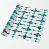 アートデコの要素をティール(緑がかった色)グリーン ラッピングペーパー (アンロールド)