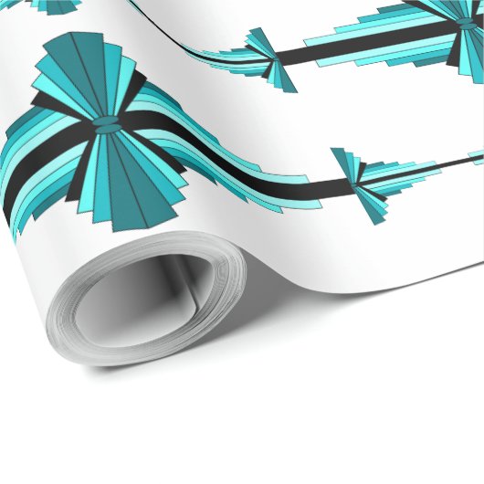 アートデコの要素をティール(緑がかった色)グリーン ラッピングペーパー (ロールコーナー)