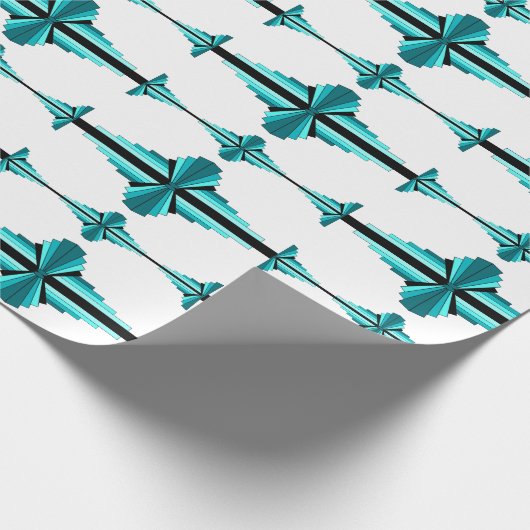 アートデコの要素をティール(緑がかった色)グリーン ラッピングペーパー (角)