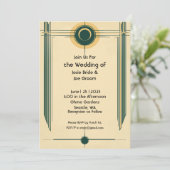 アートデコの黄色と緑の結婚式招待状 招待状 (スタンド正面)