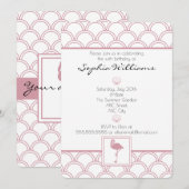 アートデコウェーブパターン ピンクフライング 誕生日 招待状 (正面/裏面)