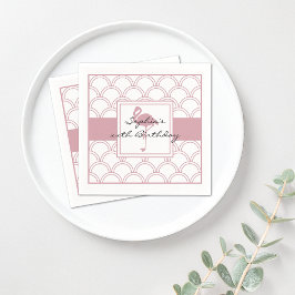 アートデコウェーブパターン ピンクフラインゴ ビーチパーティー スタンダードカクテルナプキン