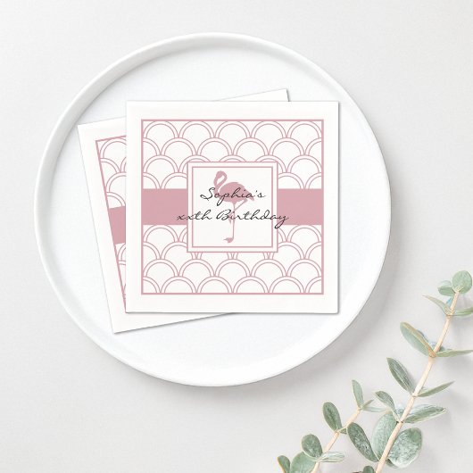 アートデコウェーブパターン ピンクフラインゴ ビーチパーティー スタンダードカクテルナプキン