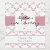 アートデコウェーブパターン ピンクフラインゴ 誕生日 ワインラベル (シングルラベル)