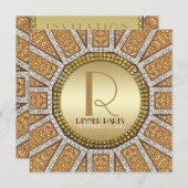 アートデコサン ゴールデングリッター ディナーパーティー招待状 招待状 (正面/裏面)