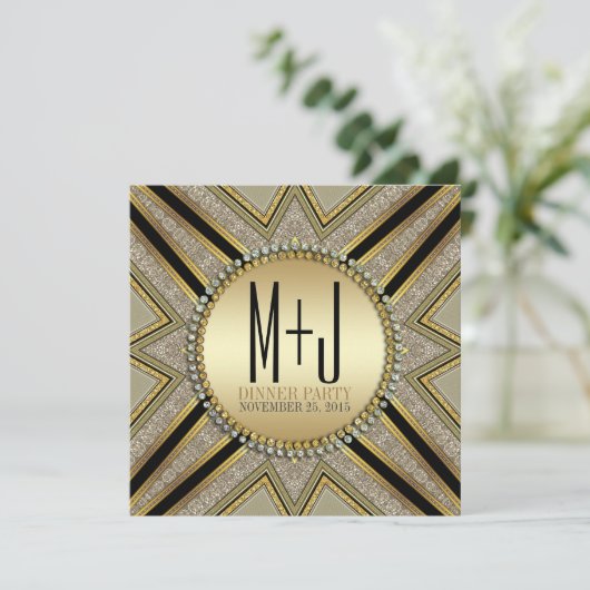 アートデコスタイルのタウペゴールドのディナーパーティー招待状 招待状 (スタンド正面)