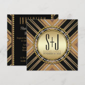 アートデコスタイルのブラックゴールドのディナー パーティー招待状 招待状 (正面/裏面)