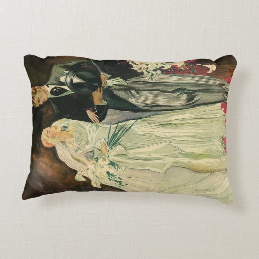 アートデコスタイルのヴィンテージ結婚式 新婦と新郎 新婚カップル アクセントクッション (裏面)