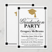 アートデコスタイルの白い卒業パーティー 招待状 (正面/裏面)