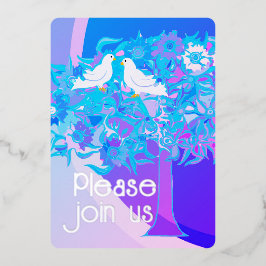 アートデコスタイルの2羽の白い鳩 箔招待状