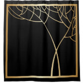 アートデコスタイルフェイク金ゴールドツリーと黒のフレーム シャワーカーテン (正面)
