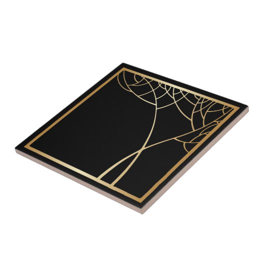アートデコスタイルフェイク金ゴールドツリーと黒のフレーム タイル (側面)