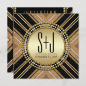 アートデコスタイル ブラックゴールド ディナーパーティー 招待状 (正面/裏面)