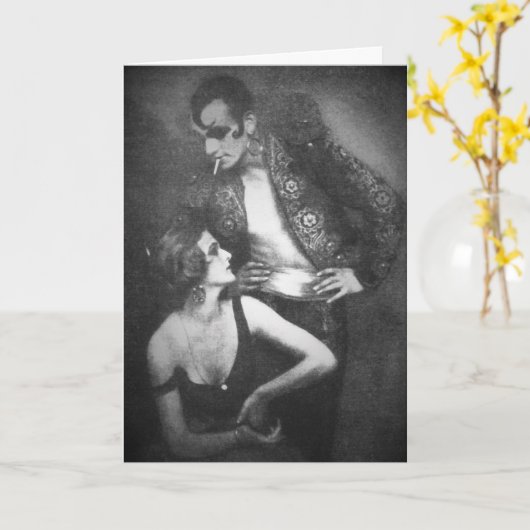 アートデコダンサーが、怒り狂い、おどけたヴィンテージカップル カード (黄色い花)