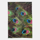 アートデコティール(緑がかった色)グリーンターコイズ孔雀フェザー キッチンタオル (縦)