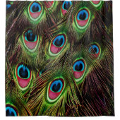 アートデコティール(緑がかった色)グリーンターコイズ孔雀フェザー シャワーカーテン (正面)