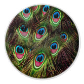 アートデコティール(緑がかった色)グリーンターコイズ孔雀フェザー セラミックノブ (正面)