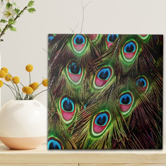 アートデコティール(緑がかった色)グリーンターコイズ孔雀フェザー タイル