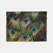 アートデコティール(緑がかった色)グリーンターコイズ孔雀フェザー フリースブランケット (正面(横))