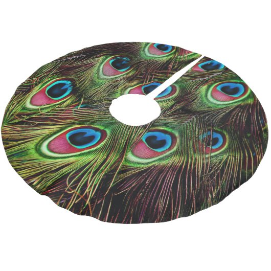 アートデコティール(緑がかった色)グリーンターコイズ孔雀フェザー ブラッシュドポリエステルツリースカート (アングル)